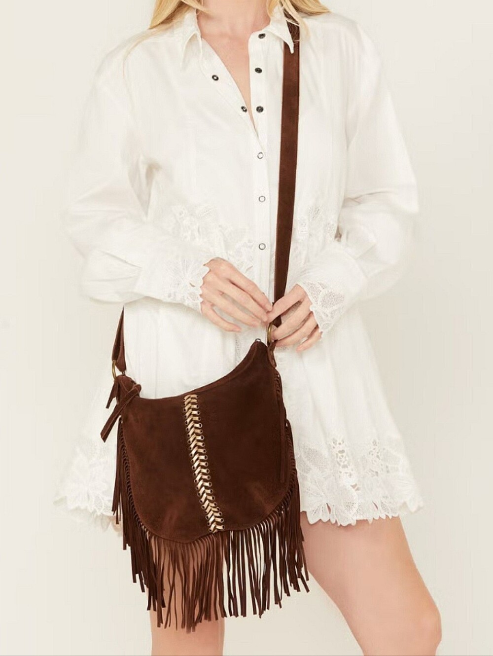 Idyllwind Perlita Suede Crossbody Fringe Bag Brown Nwt